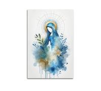 ZlXXYZ Wall Art for Modern Family Office Decor Canvas Posters - Religious Poster Watercolor Holy Image of The Virgin And Gentle Imprint of Faith 24x36inch(60x90cm) Unframe-style