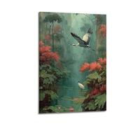 ZlXXYZ Wall Art for Modern Family Office Decor Canvas Posters - Scenery Poetic Wetland with Red-Crowned Cranes 16x24inch(40x60cm) Frame-style