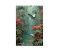 ZlXXYZ Wall Art for Modern Family Office Decor Canvas Posters - Scenery Poetic Wetland with Red-Crowned Cranes 16x24inch(40x60cm) Unframe-style