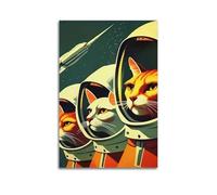 ZlXXYZ Wall Art for Modern Family Office Decor Canvas Posters - Sci-fi Space Adventure of Astronaut Cats 08x12inch(20x30cm) Unframe-style
