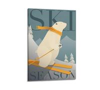 ZlXXYZ Wall Art for Modern Family Office Decor Canvas Posters - Sport Cartoon Polar Bear Ski Season 08x12inch(20x30cm) Frame-style
