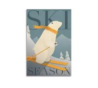 ZlXXYZ Wall Art for Modern Family Office Decor Canvas Posters - Sport Cartoon Polar Bear Ski Season 12x18inch(30x45cm) Unframe-style