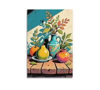 ZlXXYZ Wall Art for Modern Family Office Decor Canvas Posters - Still Life Colorful Bottles, Fruits And Vegetables on Wooden Plank Minimalist Illustration 12x18inch(30x45cm) Unframe-style