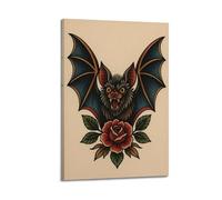 ZlXXYZ Wall Art for Modern Family Office Decor Canvas Posters - Tattoo Traditional Tattoo-style Bat And Rose Design 16x24inch(40x60cm) Frame-style