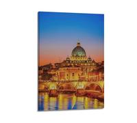 ZlXXYZ Wall Art for Modern Family Office Decor Canvas Posters - Travel Twilight at St. Peter's Basilica in Vatican 20x30inch(50x75cm) Frame-style