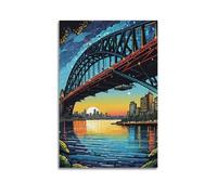 ZlXXYZ Wall Art for Modern Family Office Decor Canvas Posters - Urban Scenery Dreamy Sunset City by The Bridge 24x36inch(60x90cm) Unframe-style