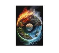 ZLXZPL Abstract Yin Yang Elements of Earth Fire Water Wall Art Canvas Posters Prints for Modern Family Living Room Decor Artwork 12x18inch(30x45cm) Unframe-style