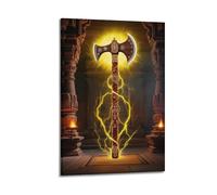 ZLXZPL Ancient Armor Glowing Magic Axe Wall Art Canvas Posters Prints for Modern Family Living Room Decor Artwork 08x12inch(20x30cm) Frame-style