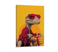 ZLXZPL Animal Trendy Print Style Dinosaur Cycling With Sunglasses Wall Art Canvas Posters Prints for Modern Family Living Room Decor Artwork 16x24inch(40x60cm) Frame