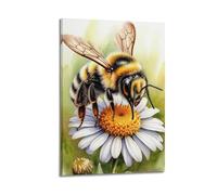 ZLXZPL Animal Watercolor Style Bee And Daisy Natural Ecology Wall Art Canvas Posters Prints for Modern Family Living Room Decor Artwork 20x30inch(50x75cm) Frame