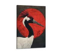 ZLXZPL Art Japanese-style Red-crowned Crane Ukiyo-e Wall Art Canvas Posters Prints for Modern Family Living Room Decor Artwork 12x18inch(30x45cm) Frame