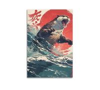 ZLXZPL Art Otter Wave Ukiyo-e Graphic Wall Art Canvas Posters Prints for Modern Family Living Room Decor Artwork 20x30inch(50x75cm) Unframe