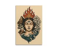 ZLXZPL Art Traditional Tattoo-style Mysterious Woman Portrait Wall Art Canvas Posters Prints for Modern Family Living Room Decor Artwork 20x30inch(50x75cm) Unframe