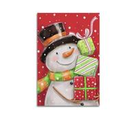 ZLXZPL Christmas Colorful Gift Snowman on Red Background Sends Dynamic Wishes Wall Art Canvas Posters Prints for Modern Family Living Room Decor Artwork 16x24inch(40x60cm) Unframe