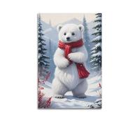 ZLXZPL Christmas Cute Polar Bear With Red Scarf Standing In Snowy Scene Is Full Of Friendliness Wall Art Canvas Posters Prints for Modern Family Living Room Decor Artwork 24x36inch(60x90cm) Unframe