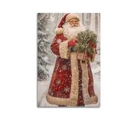 ZLXZPL Christmas Santa With Pine Branches Standing In Snowy Forest Is Full Of Elegance Wall Art Canvas Posters Prints for Modern Family Living Room Decor Artwork 16x24inch(40x60cm) Unframe