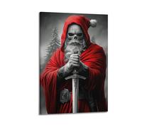 ZLXZPL Christmas Skeleton Santa With Holy Sword Standing In Snowy Forest Is Full Of Darkness Wall Art Canvas Posters Prints for Modern Family Living Room Decor Artwork 20x30inch(50x75cm) Frame