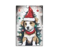 ZLXZPL Christmas Trendy Dog Among Trees Sends Stylish Festivity Wall Art Canvas Posters Prints for Modern Family Living Room Decor Artwork 20x30inch(50x75cm) Unframe