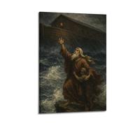 ZLXZPL Creativity Ark Hope in Rainy Flood Waves Wall Art Canvas Posters Prints for Modern Family Living Room Decor Artwork 24x36inch(60x90cm) Frame