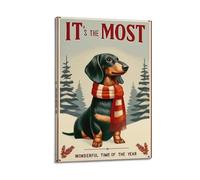 ZLXZPL Creativity Dachshund’s Festive Warmth in Snowy Forest Wall Art Canvas Posters Prints for Modern Family Living Room Decor Artwork 24x36inch(60x90cm) Frame