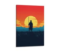 ZLXZPL Creativity Samurai’s Lone Shadow in Sunset Wild Grass Wall Art Canvas Posters Prints for Modern Family Living Room Decor Artwork 20x30inch(50x75cm) Frame-style