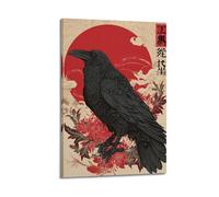 ZLXZPL Creativity Ukiyo-e Style Crow Theme Illustration Wall Art Canvas Posters Prints for Modern Family Living Room Decor Artwork 16x24inch(40x60cm) Frame