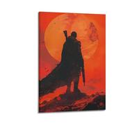ZLXZPL Creativity Warrior Under Red Moon Wall Art Canvas Posters Prints for Modern Family Living Room Decor Artwork 12x18inch(30x45cm) Frame