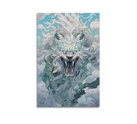 ZLXZPL Culture Chinese Trend Illustration Style White Mane Mythical Beast In Clouds Wall Art Canvas Posters Prints for Modern Family Living Room Decor Artwork 24x36inch(60x90cm) Unframe