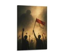 ZLXZPL Culture Crowd Holding Up The Indonesian Flag Amid Smoke Wall Art Canvas Posters Prints for Modern Family Living Room Decor Artwork 24x36inch(60x90cm) Frame