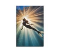 ZLXZPL Deep Sea Legend Mermaid Silhouette in Light Rays Wall Art Canvas Posters Prints for Modern Family Living Room Decor Artwork 24x36inch(60x90cm) Unframe-style