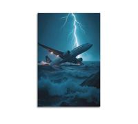 ZLXZPL Disaster Lightning Storm Plane Crash Wall Art Canvas Posters Prints for Modern Family Living Room Decor Artwork 24x36inch(60x90cm) Unframe-style
