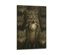 ZLXZPL Fantasy Realistic-style Wolf Sheep Disguise Fable Wall Art Canvas Posters Prints for Modern Family Living Room Decor Artwork 24x36inch(60x90cm) Frame