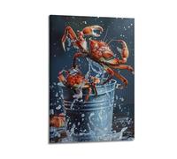 ZLXZPL Food Fresh Red Crabs Splashing Water Wall Art Canvas Posters Prints for Modern Family Living Room Decor Artwork 16x24inch(40x60cm) Frame