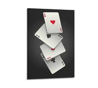 ZLXZPL Gambling Four Aces Playing Cards Stack Wall Art Canvas Posters Prints for Modern Family Living Room Decor Artwork 08x12inch(20x30cm) Frame-style