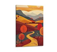 ZLXZPL Geometric Minimalist Art Scene of Autumn Mountain Path Wall Art Canvas Posters Prints for Modern Family Living Room Decor Artwork 08x12inch(20x30cm) Frame