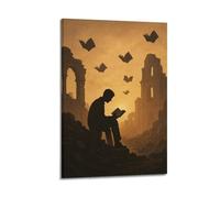 ZLXZPL Inspirational Reading in Ruins with Flying Books Wall Art Canvas Posters Prints for Modern Family Living Room Decor Artwork 16x24inch(40x60cm) Frame-style