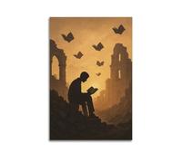 ZLXZPL Inspirational Reading in Ruins with Flying Books Wall Art Canvas Posters Prints for Modern Family Living Room Decor Artwork 16x24inch(40x60cm) Unframe-style