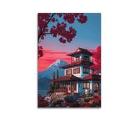 ZLXZPL Landscape Japanese Architecture Landscape with Mount Fuji Wall Art Canvas Posters Prints for Modern Family Living Room Decor Artwork 16x24inch(40x60cm) Unframe