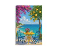 ZLXZPL Landscape Mediterranean Lemon Tree Coast Scene Wall Art Canvas Posters Prints for Modern Family Living Room Decor Artwork 08x12inch(20x30cm) Unframe