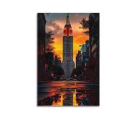 ZLXZPL Landscape New York Empire State Building Sunset View Wall Art Canvas Posters Prints for Modern Family Living Room Decor Artwork 08x12inch(20x30cm) Unframe