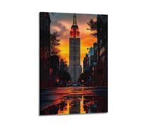 ZLXZPL Landscape New York Empire State Building Sunset View Wall Art Canvas Posters Prints for Modern Family Living Room Decor Artwork 08x12inch(20x30cm) Frame