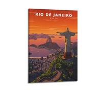 ZLXZPL Landscape Vintage Travel Style Rio De Janeiro Scene Wall Art Canvas Posters Prints for Modern Family Living Room Decor Artwork 12x18inch(30x45cm) Frame