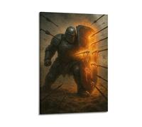 ZLXZPL Medieval Armor Knight Blocking Arrows with Shield Wall Art Canvas Posters Prints for Modern Family Living Room Decor Artwork 12x18inch(30x45cm) Frame-style