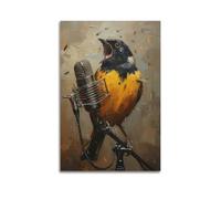 ZLXZPL Music Bird Singing Into Microphone Wall Art Canvas Posters Prints for Modern Family Living Room Decor Artwork 16x24inch(40x60cm) Unframe-style