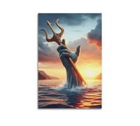 ZLXZPL Myth Poseidon Trident Grip Wall Art Canvas Posters Prints for Modern Family Living Room Decor Artwork 20x30inch(50x75cm) Unframe-style