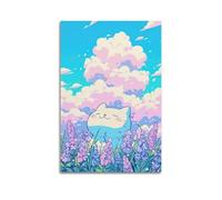 ZLXZPL Office Wall Painting Art Canvas Posters-Art Poster Cartoon Cat in Flowers Cute Healing Canvas Decor 08x12inch(20x30cm) Unframe-style