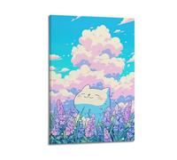 ZLXZPL Office Wall Painting Art Canvas Posters-Art Poster Cartoon Cat in Flowers Cute Healing Canvas Decor 20x30inch(50x75cm) Frame-style