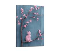 ZLXZPL Office Wall Painting Art Canvas Posters-Creative Poster Pink Cat Cherry Blossoms Healing Fresh Canvas Decor 12x18inch(30x45cm) Frame-style