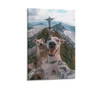 ZLXZPL Office Wall Painting Art Canvas Posters-Cute Pet Poster Dogs Rio De Janeiro Selfie Decorative Art 12x18inch(30x45cm) Frame-style