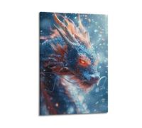 ZLXZPL Office Wall Painting Art Canvas Posters-Fantasy Poster Blue Dragon In Snow Bringing Mystical Vibe Decorative Painting 12x18inch(30x45cm) Frame-style